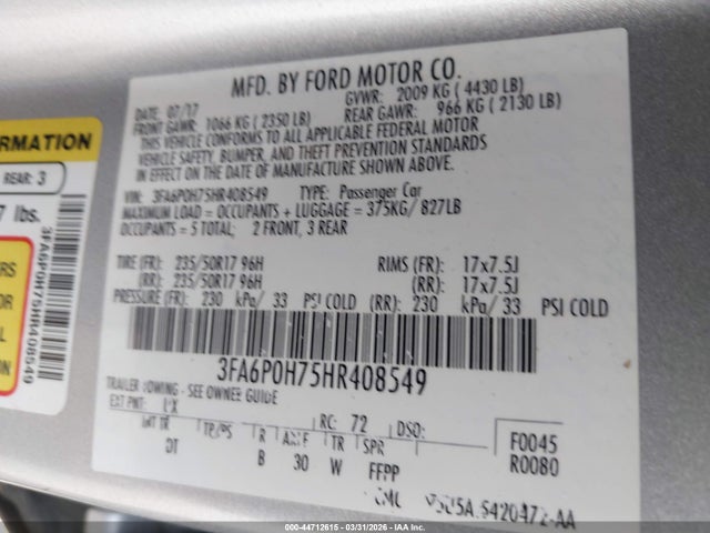 2017 FORD FUSION 3FA6P0H75HR408549 Photo 8