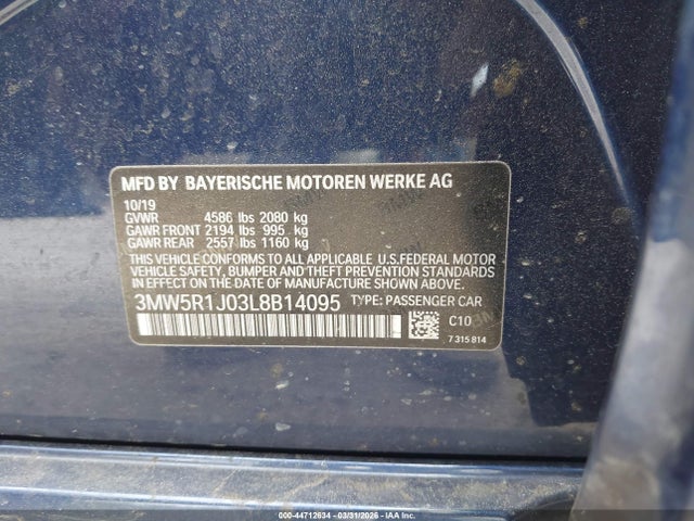 Продажа на аукционе авто 2020 Bmw 330i, vin: 3MW5R1J03L8B14095, номер лота: 44712634