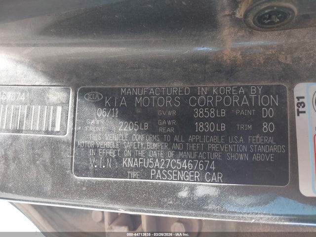 Продаж на аукціоні авто 2012 Kia Forte Ex, vin: KNAFU5A27C5467674, номер лоту: 44712635