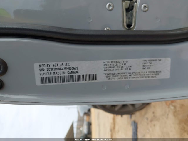 44712640 :رقم المزاد ، 2C3CDXBG4MH608629 vin ، 2021 Dodge Charger Sxt Rwd مزاد بيع