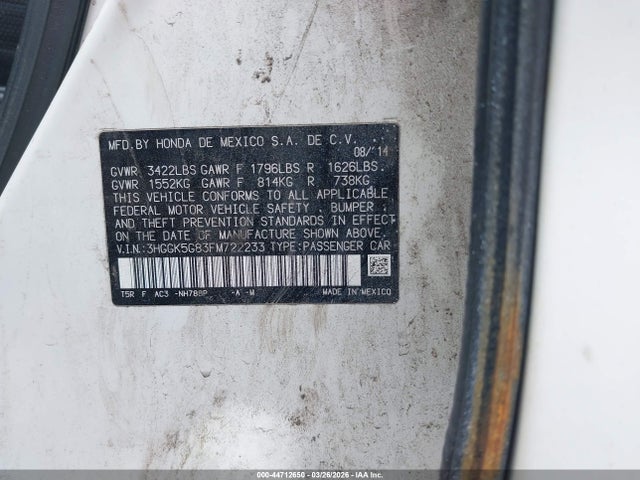 3HGGK5G83FM722233 Honda FIT EX
