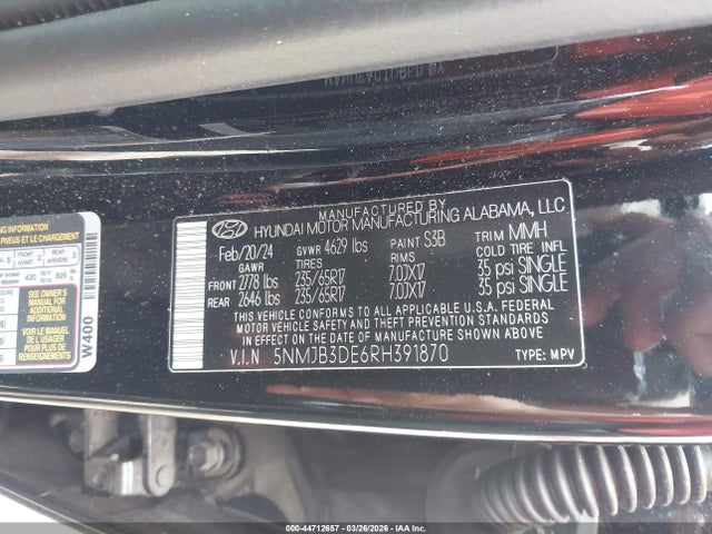 Продаж на аукціоні авто 2024 Hyundai Tucson Sel, vin: 5NMJB3DE6RH391870, номер лоту: 44712657