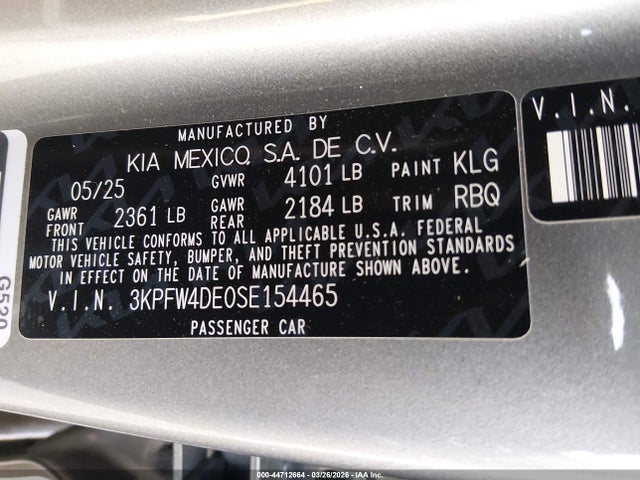 Aukcja sprzedaży 2025 Kia K4 Gt-line, vin: 3KPFW4DE0SE154465, numer aukcji: 44712664