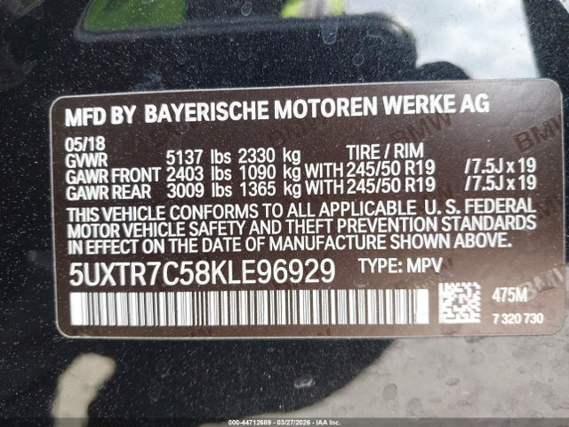 2019 Bmw X3 Sdrive30i მანქანა იყიდება აუქციონზე, vin: 5UXTR7C58KLE96929, აუქციონის ნომერი: 44712689