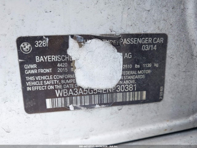 Aukcja sprzedaży 2014 Bmw 328i, vin: WBA3A5G54ENP30381, numer aukcji: 44712717