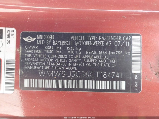 2012 MINI COOPER WMWSU3C58CT184741 Photo 8