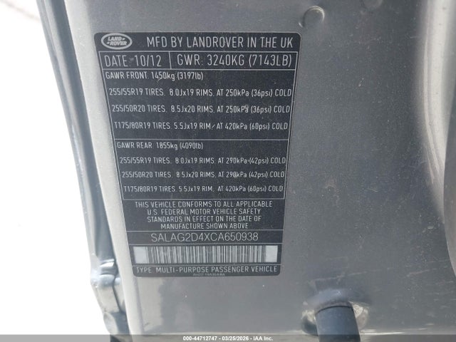 2012 LAND ROVER LR4 SALAG2D4XCA650938 Photo 8