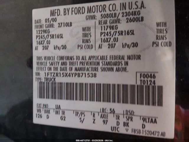 2000 FORD RANGER 1FTZR15X4YPB71538 Photo 8