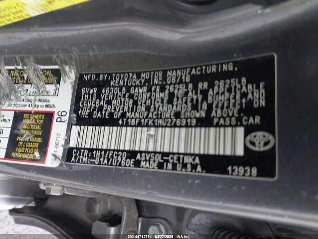 44712764 :رقم المزاد ، 4T1BF1FK1HU276919 vin ، 2017 Toyota Camry Le مزاد بيع