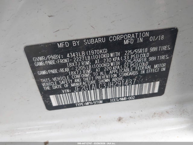 Продажа на аукционе авто 2018 Subaru Crosstrek 2.0i Limited, vin: JF2GTALC3JH291437, номер лота: 44712767