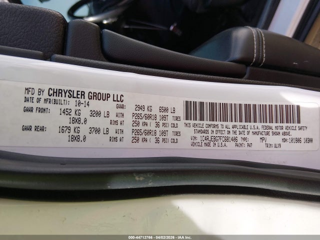 Продаж на аукціоні авто 2015 Jeep Grand Cherokee Limited, vin: 1C4RJEBG7FC681406, номер лоту: 44712766
