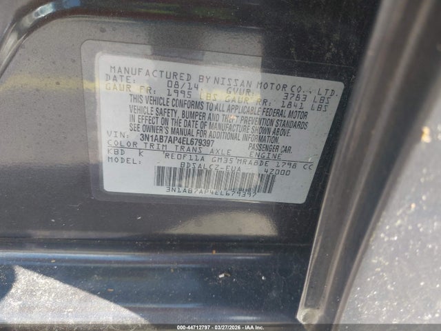Aukcja sprzedaży 2014 Nissan Sentra S, vin: 3N1AB7AP4EL679397, numer aukcji: 44712797