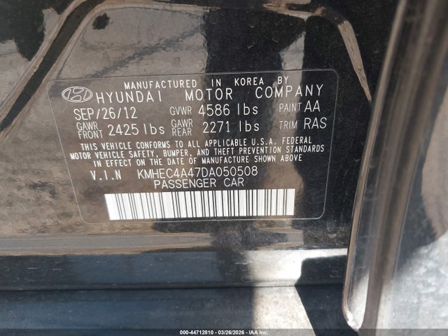 2013 Hyundai Sonata Hybrid Limited მანქანა იყიდება აუქციონზე, vin: KMHEC4A47DA050508, აუქციონის ნომერი: 44712810