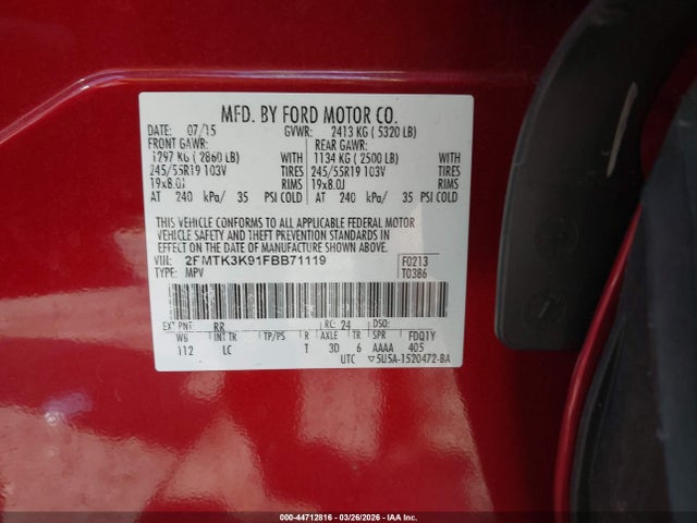 Продаж на аукціоні авто 2015 Ford Edge Titanium, vin: 2FMTK3K91FBB71119, номер лоту: 44712816