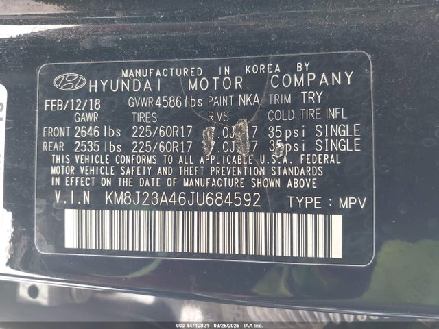 KM8J23A46JU684592 Hyundai TUCSON SE