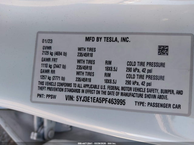 Продажа на аукционе авто 2023 Tesla Model 3 Rear-wheel Drive, vin: 5YJ3E1EA5PF463995, номер лота: 44712841