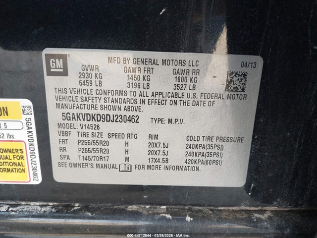 2013 Buick Enclave Premium მანქანა იყიდება აუქციონზე, vin: 5GAKVDKD9DJ230462, აუქციონის ნომერი: 44712844
