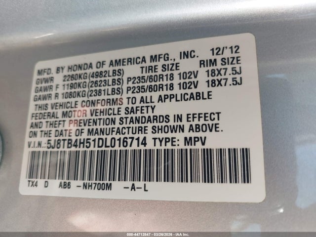 Продажа на аукционе авто 2013 Acura Rdx, vin: 5J8TB4H51DL016714, номер лота: 44712847