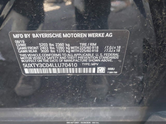 5UXTY3C04LLU70410 BMW X3 Sdrive30i