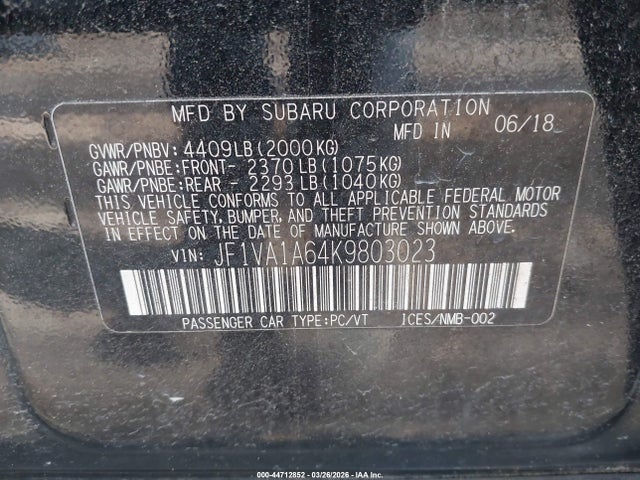 2019 SUBARU WRX JF1VA1A64K9803023 Photo 8