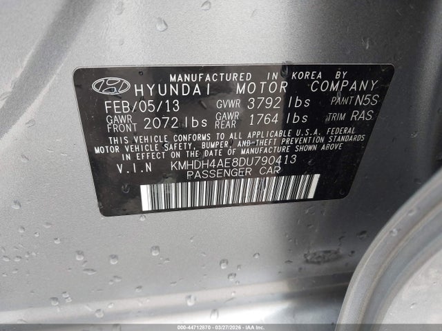 Aukcja sprzedaży 2013 Hyundai Elantra Gls, vin: KMHDH4AE8DU790413, numer aukcji: 44712870