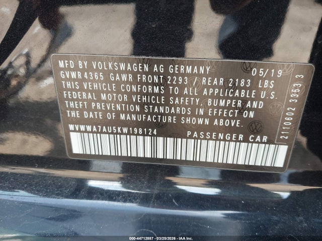 2019 Volkswagen Golf R 2.0t W/dcc   Navigation მანქანა იყიდება აუქციონზე, vin: WVWWA7AU5KW198124, აუქციონის ნომერი: 44712887