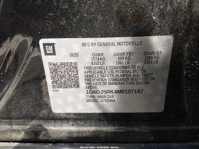 2021 Cadillac Ct4 Luxury მანქანა იყიდება აუქციონზე, vin: 1G6DJ5RK4M0107187, აუქციონის ნომერი: 44712885