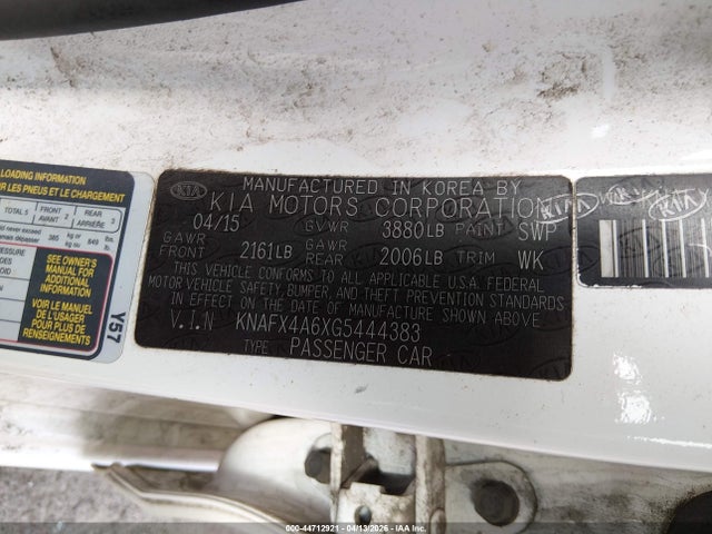 44712921 :رقم المزاد ، KNAFX4A6XG5444383 vin ، 2016 Kia Forte Lx مزاد بيع