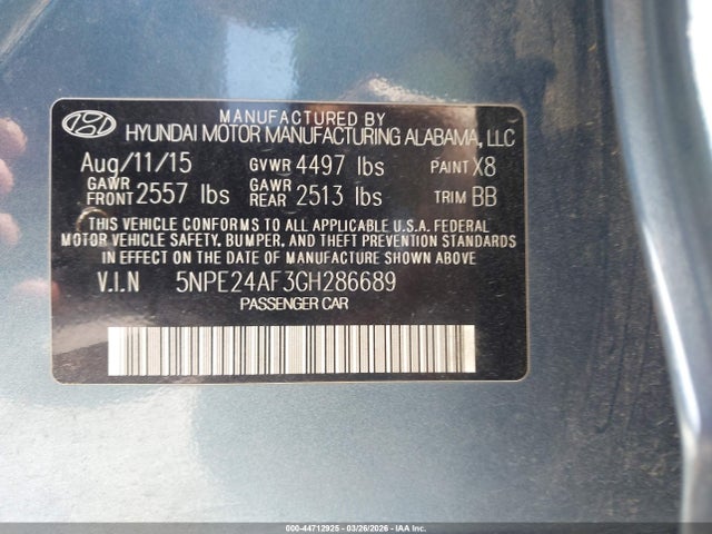 Hyundai SONATA SE 2016 5NPE24AF3GH286689 Image 9