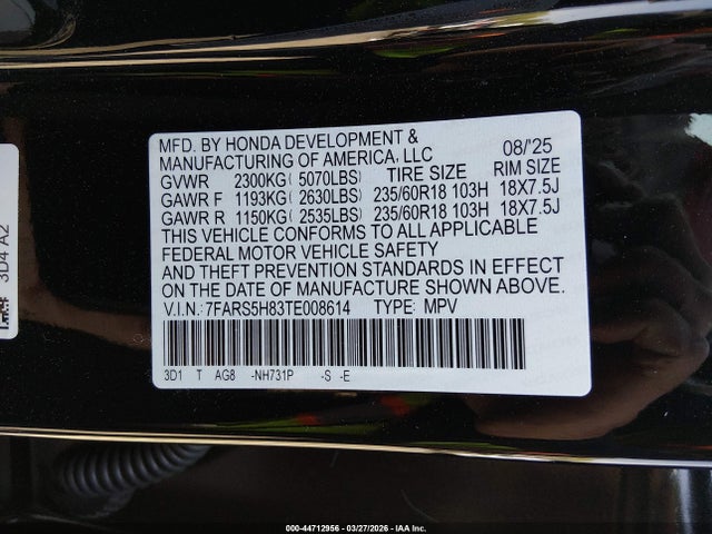 44712956 :رقم المزاد ، 7FARS5H83TE008614 vin ، 2026 Honda Cr-v Hybrid 2wd Sport-l مزاد بيع