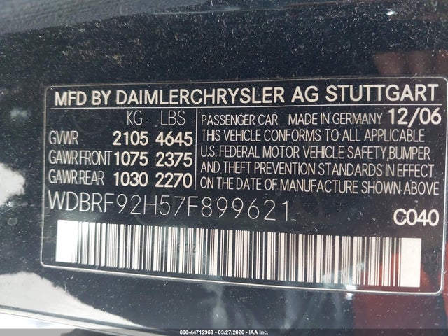 Aukcja sprzedaży 2007 Mercedes-benz C 280 Luxury 4matic, vin: WDBRF92H57F899621, numer aukcji: 44712969