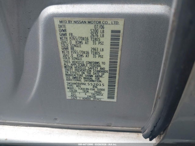 2006 NISSAN XTERRA 5N1AN08U96C552015 Photo 8