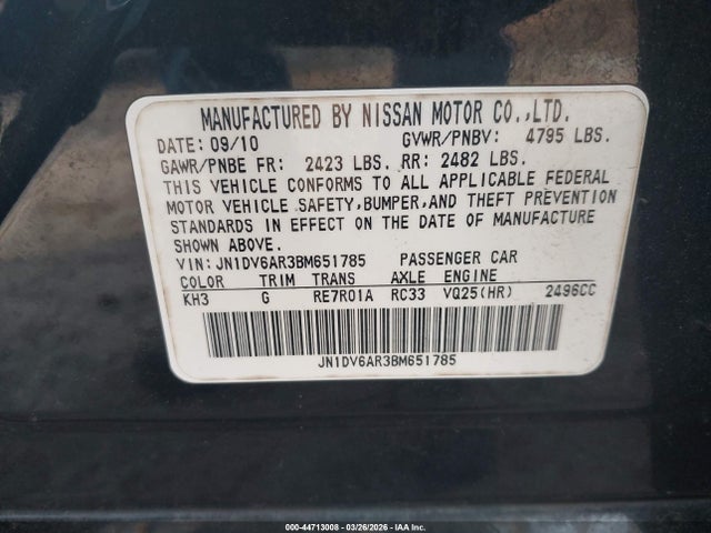44713008 :رقم المزاد ، JN1DV6AR3BM651785 vin ، 2011 Infiniti G25x مزاد بيع