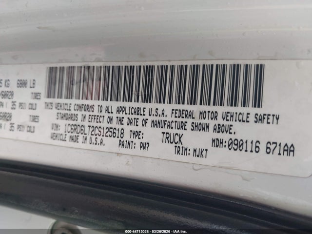 Aukcja sprzedaży 2012 Ram 1500 Slt, vin: 1C6RD6LT2CS125618, numer aukcji: 44713028