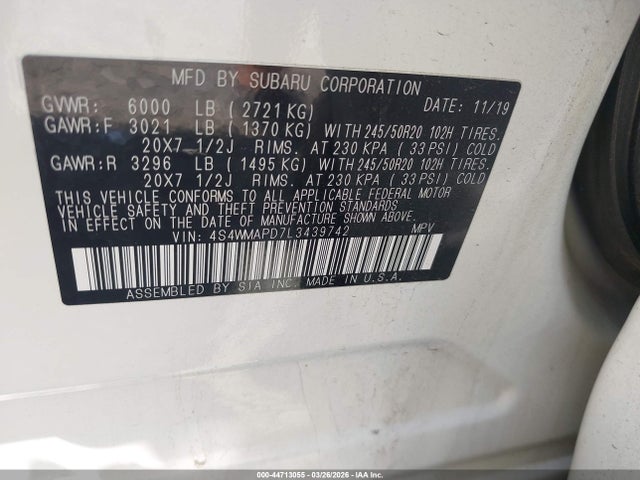 Aukcja sprzedaży 2020 Subaru Ascent Limited, vin: 4S4WMAPD7L3439742, numer aukcji: 44713055