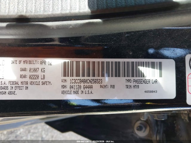 Продаж на аукціоні авто 2012 Chrysler 200 Lx, vin: 1C3CCBAB0CN256523, номер лоту: 44713071