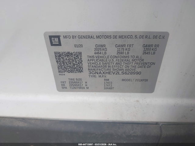 3GNAXHEV2LS628990 Chevrolet Equinox Fwd Ls