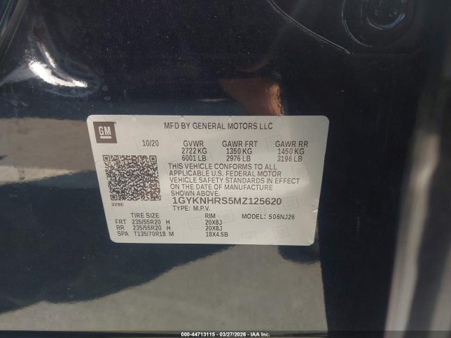 44713115 :رقم المزاد ، 1GYKNHRS5MZ125620 vin ، 2021 Cadillac Xt5 Awd Sport مزاد بيع