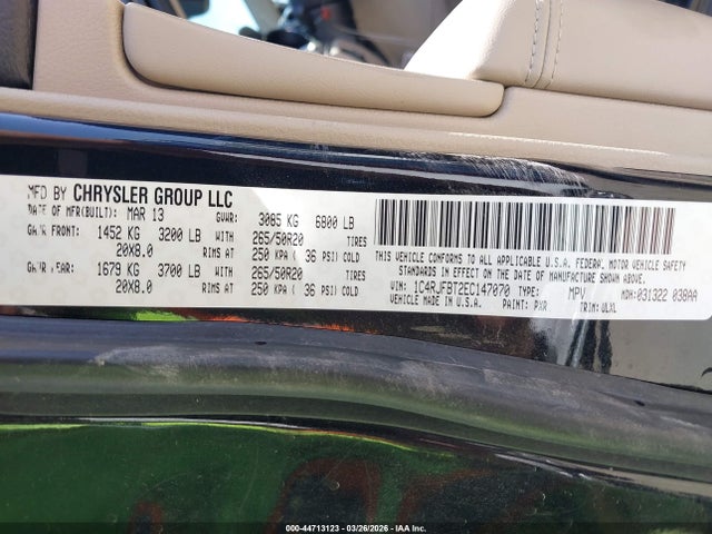2014 Jeep Grand Cherokee Limited მანქანა იყიდება აუქციონზე, vin: 1C4RJFBT2EC147070, აუქციონის ნომერი: 44713123