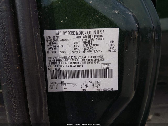 Aukcja sprzedaży 1999 Ford F-250 Lariat/xl/xlt, vin: 1FTNX21S7XEC13845, numer aukcji: 44713124