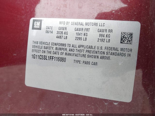 Aukcja sprzedaży 2015 Chevrolet Malibu 1lt, vin: 1G11C5SL1FF116080, numer aukcji: 44713146