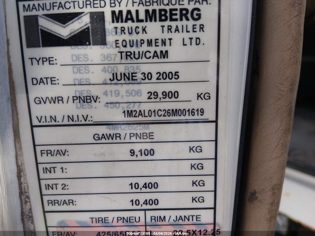 2006 Mack 700 Ct700 მანქანა იყიდება აუქციონზე, vin: 1M2AL01C26M001619, აუქციონის ნომერი: 44713158