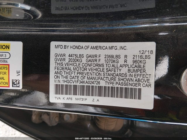 1HGCV1F34KA024726 Honda Accord Sport