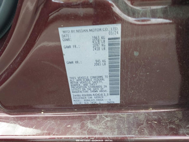 Продаж на аукціоні авто 2024 Nissan Altima Sv Fwd, vin: 1N4BL4DV8RN406613, номер лоту: 44713231