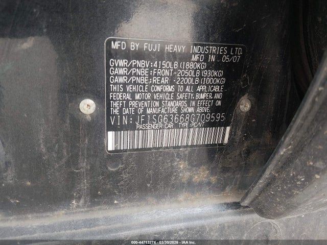 Aukcja sprzedaży 2008 Subaru Forester 2.5x, vin: JF1SG63668G709595, numer aukcji: 44713274
