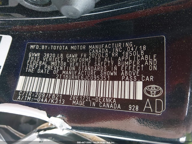 2018 TOYOTA COROLLA 2T1BURHE6JC095351 Photo 8