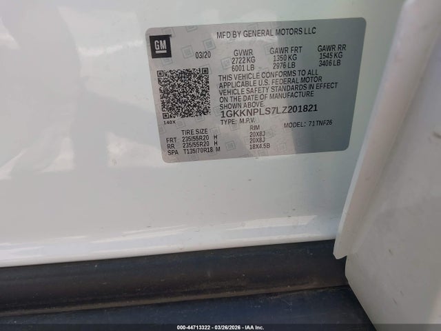 44713322 :رقم المزاد ، 1GKKNPLS7LZ201821 vin ، 2020 Gmc Acadia Fwd Denali مزاد بيع