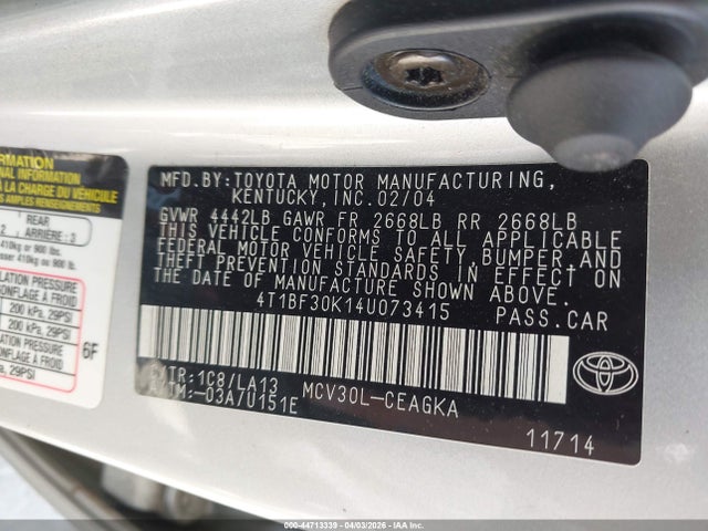 2004 TOYOTA CAMRY 4T1BF30K14U073415 Photo 8