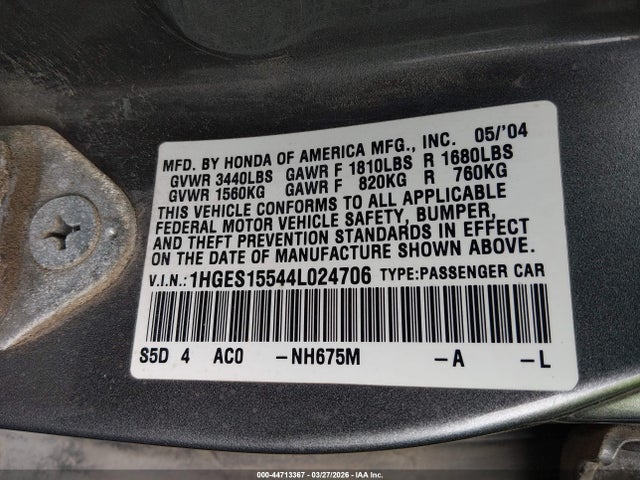 2004 HONDA CIVIC 1HGES15544L024706 Photo 8