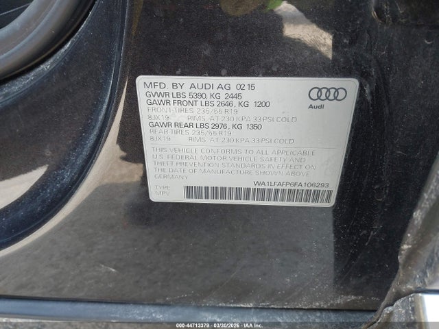 Aukcja sprzedaży 2015 Audi Q5 2.0t Premium, vin: WA1LFAFP6FA106293, numer aukcji: 44713379